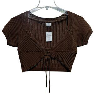 Cotton-On Womens Carnival Tie Front Cropped Cardi Sz M Mini Rib SS Trendy NWT